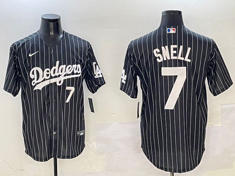 Men Los Angeles Dodgers #7 Snell Black Stripe Jointly Name 2025 Nike MLB Jersey style 8
